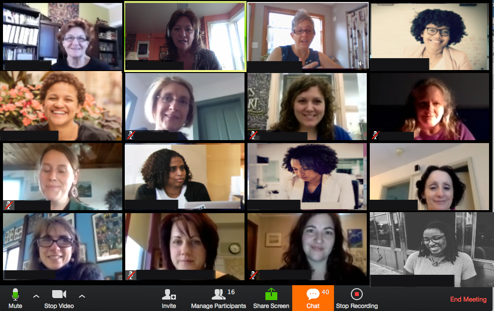 A group of work wives in a video call at the Work Wife Academy.