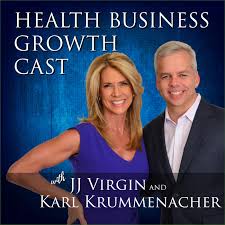 Jj and Karl on Blue Background with a Title of Health Business Growth Cast Title