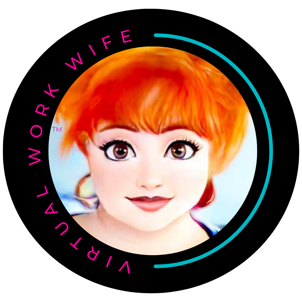 Virtual Work Wife - A professional services provider with red hair in a circle with the words work wife.