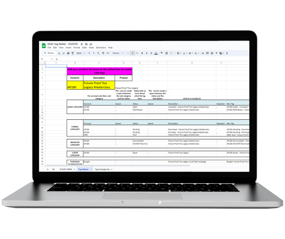 Virtual Work Wife - Laptop displaying a detailed and tidy excel spreadsheet with multiple columns for project management, including id, task description, owner, status, and deadline dates.